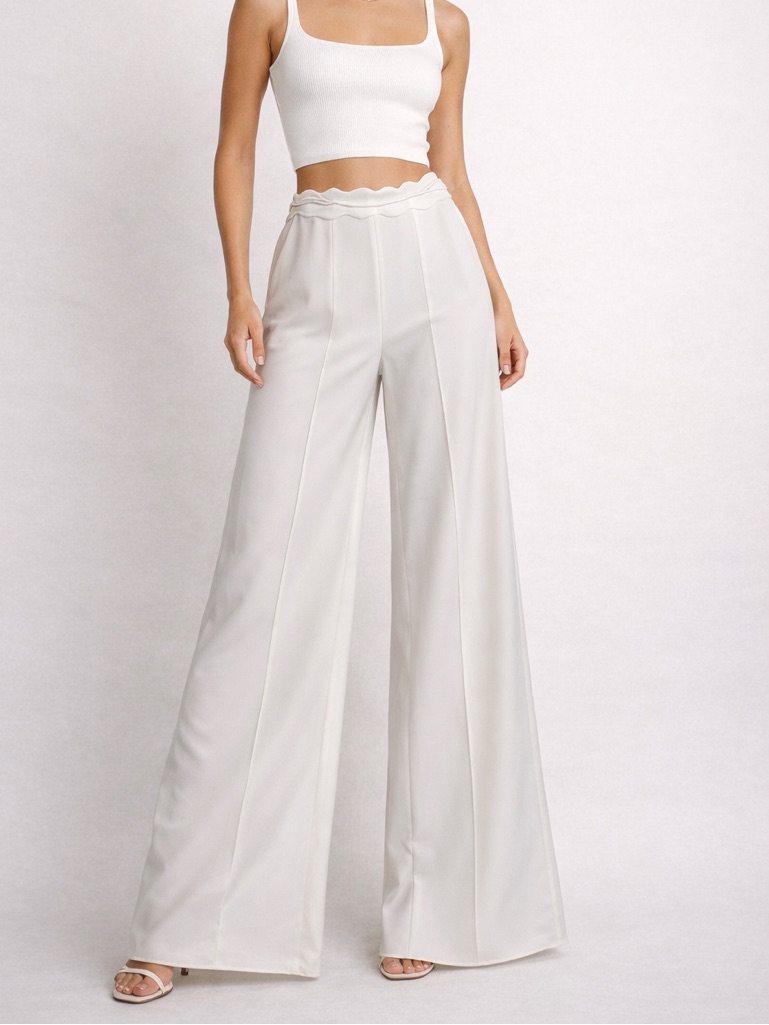 Hand Lace Made In Brazil Pants Palazzo Wide Leg Solid White Lagenlook Size 36